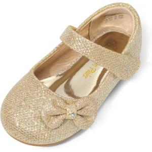 image:imageDREAM PAIRS Toddler Girls Dress Shoes Mary Jane Flats Girls School Uniform Flats Bow Ballerina ShoesGoldGlitter