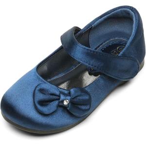 image:imageDREAM PAIRS Toddler Girls Dress Shoes Mary Jane Flats Girls School Uniform Flats Bow Ballerina ShoesNavySatin