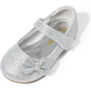 image:imageDREAM PAIRS Toddler Girls Dress Shoes Mary Jane Flats Girls School Uniform Flats Bow Ballerina ShoesSilverGlitter