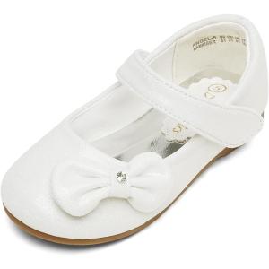 image:imageDREAM PAIRS Toddler Girls Dress Shoes Mary Jane Flats Girls School Uniform Flats Bow Ballerina ShoesWhite
