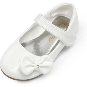 image:imageDREAM PAIRS Toddler Girls Dress Shoes Mary Jane Flats Girls School Uniform Flats Bow Ballerina ShoesWhitePat