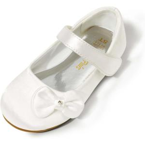 image:imageDREAM PAIRS Toddler Girls Dress Shoes Mary Jane Flats Girls School Uniform Flats Bow Ballerina ShoesWhiteSatin