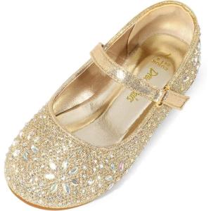 image:imageDREAM PAIRS Toddler Girls Dress Shoes Mary Jane Rhinestone Ballerina Flat for Party Birthday Performance WeddingGold
