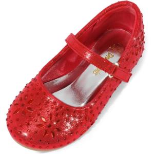 image:imageDREAM PAIRS Toddler Girls Dress Shoes Mary Jane Rhinestone Ballerina Flat for Party Birthday Performance WeddingRed