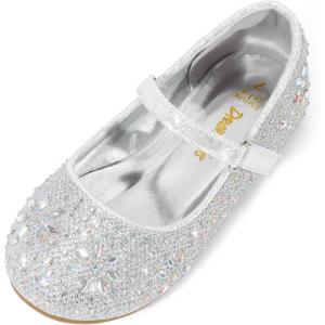 image:imageDREAM PAIRS Toddler Girls Dress Shoes Mary Jane Rhinestone Ballerina Flat for Party Birthday Performance WeddingSilver