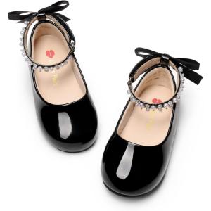 image:imageDREAM PAIRS Toddler Little Girls Dress Shoes Flower Girl Mary Jane Ballet Flat Shoes with Pearl Ankle Strap amp Satin Bow for WeddingPartyBlack