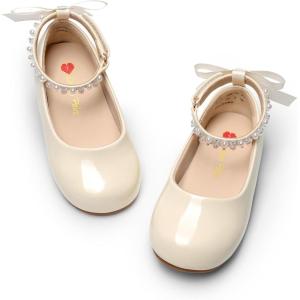 image:imageDREAM PAIRS Toddler Little Girls Dress Shoes Flower Girl Mary Jane Ballet Flat Shoes with Pearl Ankle Strap amp Satin Bow for WeddingPartyIvory
