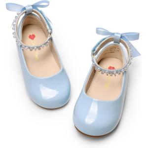 image:imageDREAM PAIRS Toddler Little Girls Dress Shoes Flower Girl Mary Jane Ballet Flat Shoes with Pearl Ankle Strap amp Satin Bow for WeddingPartyLight Blue