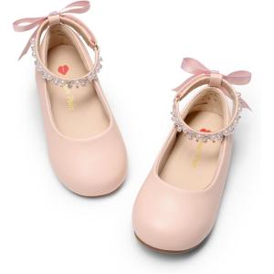 image:imageDREAM PAIRS Toddler Little Girls Dress Shoes Flower Girl Mary Jane Ballet Flat Shoes with Pearl Ankle Strap amp Satin Bow for WeddingPartyPink
