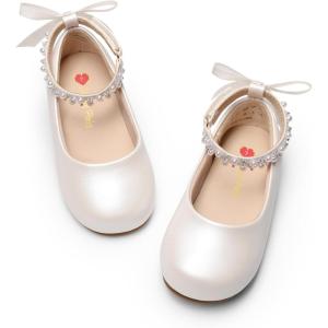 image:imageDREAM PAIRS Toddler Little Girls Dress Shoes Flower Girl Mary Jane Ballet Flat Shoes with Pearl Ankle Strap amp Satin Bow for WeddingPartyWhite