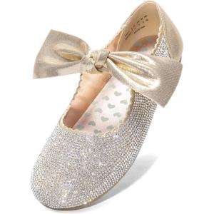 image:imageDream Pairs Girls Ballerina Flats Mary Jane Front Bow Dress ShoesGoldrhinestone