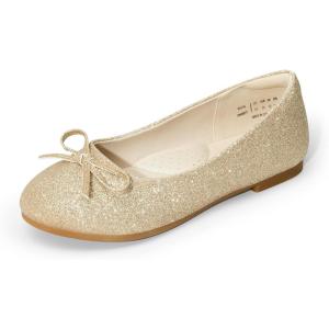 image:imageDream Pairs Girls Dress Shoes Ballet Flats Slipon Fashion Bow Flower Girl Shoes for Wedding School Party BirthdayGoldGlitter