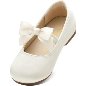 image:imageDream Pairs Girls Dress Shoes Mary Jane Flower Girl Bow Ballet Flats for Wedding Party ToddlerLittle KidIvory