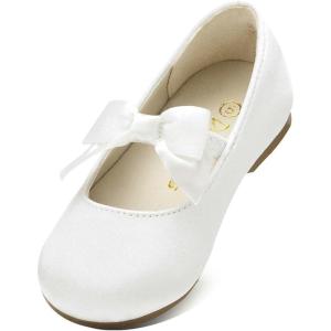 image:imageDream Pairs Girls Dress Shoes Mary Jane Flower Girl Bow Ballet Flats for Wedding Party ToddlerLittle KidSophia22white