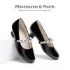 image:imageDREAM PAIRS Girls Dress Shoes Low Heels for Little Big Girl Mary Jane Shoes with Pearl Rhinestones Flower Girl Pumps Princess Wedding PartyBlackpat