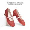 image:imageDREAM PAIRS Girls Dress Shoes Low Heels for Little Big Girl Mary Jane Shoes with Pearl Rhinestones Flower Girl Pumps Princess Wedding PartyRed