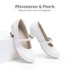 image:imageDREAM PAIRS Girls Dress Shoes Low Heels for Little Big Girl Mary Jane Shoes with Pearl Rhinestones Flower Girl Pumps Princess Wedding PartyWhite