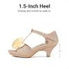 image:imageDREAM PAIRS Girls Sandals Low Heel Dress Pump Ankle T Strap Flower Shoes ToddlerLittle KidBig KidGold