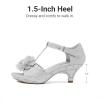 image:imageDREAM PAIRS Girls Sandals Low Heel Dress Pump Ankle T Strap Flower Shoes ToddlerLittle KidBig KidSilver