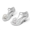 image:imageDREAM PAIRS Girls Sandals Low Heel Dress Pump Ankle T Strap Flower Shoes ToddlerLittle KidBig KidSilver