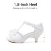 image:imageDREAM PAIRS Girls Sandals Low Heel Dress Pump Ankle T Strap Flower Shoes ToddlerLittle KidBig KidWhite