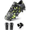 image:imageDREAM PAIRS Boys Girls Soccer Cleats Youth Firm Groud Athletic Outdoor Trainning Football Shoes with Soccer SocksBlackNeon Green