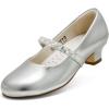 image:imageDREAM PAIRS Girls Dress Shoes Low Heels for Little Big Girl Mary Jane Shoes with Pearl Rhinestones Flower Girl Pumps Princess Wedding PartySilver