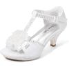 image:imageDREAM PAIRS Girls Sandals Low Heel Dress Pump Ankle T Strap Flower Shoes ToddlerLittle KidBig KidWhite