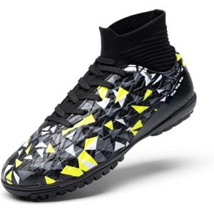 image:imageDREAM PAIRS Boys Girls Indoor Soccer Shoes High Top Football Turf Futsal Shoes for LittleBig KidBlackNeon Green