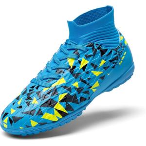 image:imageDREAM PAIRS Boys Girls Indoor Soccer Shoes High Top Football Turf Futsal Shoes for LittleBig KidBlue