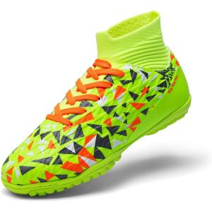 image:imageDREAM PAIRS Boys Girls Indoor Soccer Shoes High Top Football Turf Futsal Shoes for LittleBig KidNeon Green