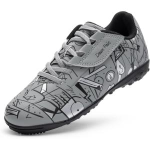image:imageDREAM PAIRS Boys Girls Indoor Turf Soccer Cleats Lace Up Athletic Youth Futsal Football Casual Shoes for LittleBig KidGrey