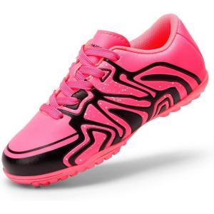 image:imageDREAM PAIRS Boys Girls Indoor Turf Soccer Cleats Lace Up Athletic Youth Futsal Football Shoes for LittleBig KidHot Pink