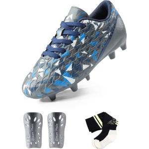 image:imageDREAM PAIRS Boys Girls Soccer Cleats Youth Firm Groud Athletic Outdoor Trainning Football Shoes with Soccer SocksDark GreyNavy