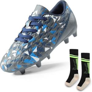 image:imageDREAM PAIRS Boys Girls Soccer Cleats Youth Firm Groud Athletic Outdoor Trainning Football Shoes with Soccer SocksDarkGreyRoyalBlue