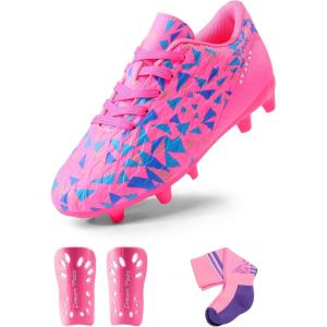 image:imageDREAM PAIRS Boys Girls Soccer Cleats Youth Firm Groud Athletic Outdoor Trainning Football Shoes with Soccer SocksHot PinkBlue