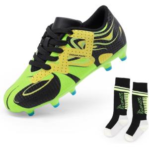 image:imageDREAM PAIRS Boys Girls Soccer Cleats Youth Firm Groud Sport Football Cleats with Soccer Socks for LittleBig KidToddlerNeon GreenBlack
