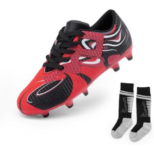 image:imageDREAM PAIRS Boys Girls Soccer Cleats Youth Firm Groud Sport Football Cleats with Soccer Socks for LittleBig KidToddlerRedBlack