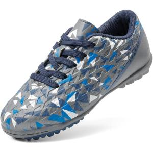 image:imageDREAM PAIRS Boys Girls Turf Indoor Soccer Shoes Lace Up Cleats for LittleBig KidGreyRoyalBlue
