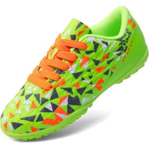 image:imageDREAM PAIRS Boys Girls Turf Indoor Soccer Shoes Lace Up Cleats for LittleBig KidNeon Green
