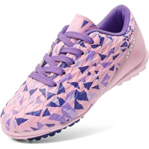 image:imageDREAM PAIRS Boys Girls Turf Indoor Soccer Shoes Lace Up Cleats for LittleBig KidPinkPurple