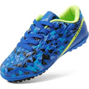 image:imageDREAM PAIRS Boys Girls Turf Indoor Soccer Shoes Lace Up Cleats for LittleBig KidRoyalBlueNeonGreen