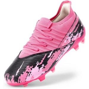 image:imageDREAM PAIRS Girls Boys Soccer Cleats Youth Firm Groud Outdoor Sports Athletic Midtop Football Shoes for LittleBig KidHot PinkBlack