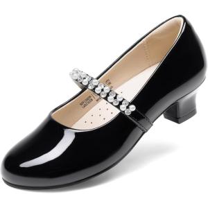 image:imageDREAM PAIRS Girls Dress Shoes Low Heels for Little Big Girl Mary Jane Shoes with Pearl Rhinestones Flower Girl Pumps Princess Wedding PartyBlackpat