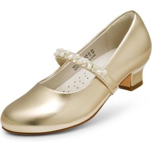 image:imageDREAM PAIRS Girls Dress Shoes Low Heels for Little Big Girl Mary Jane Shoes with Pearl Rhinestones Flower Girl Pumps Princess Wedding PartyGold