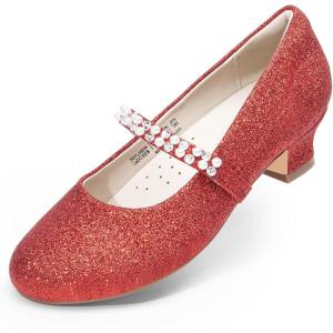 image:imageDREAM PAIRS Girls Dress Shoes Low Heels for Little Big Girl Mary Jane Shoes with Pearl Rhinestones Flower Girl Pumps Princess Wedding PartyRed