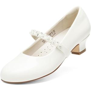 image:imageDREAM PAIRS Girls Dress Shoes Low Heels for Little Big Girl Mary Jane Shoes with Pearl Rhinestones Flower Girl Pumps Princess Wedding PartyWhitepat