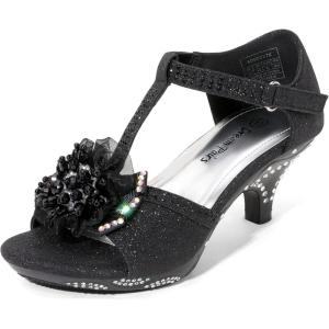 image:imageDREAM PAIRS Girls Sandals Low Heel Dress Pump Ankle T Strap Flower Shoes ToddlerLittle KidBig KidBlack