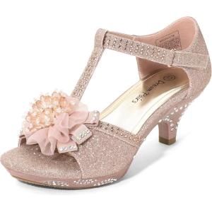 image:imageDREAM PAIRS Girls Sandals Low Heel Dress Pump Ankle T Strap Flower Shoes ToddlerLittle KidBig KidRoseGold