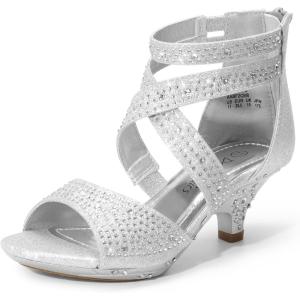 image:imageDREAM PAIRS Girls Sandals Low Heel Dress Pump SandalsSilver